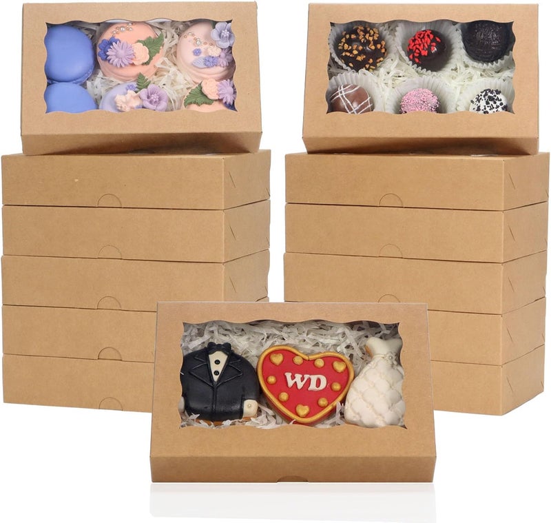 RomanticBaking 50 Pack DIY Assembly Brown 7 x 4 3/8 x 1½ inches Cookies Boxes BakeryTreat Boxes Packaging for Macaron Chocolate Truffle Cakesickle - Image 1